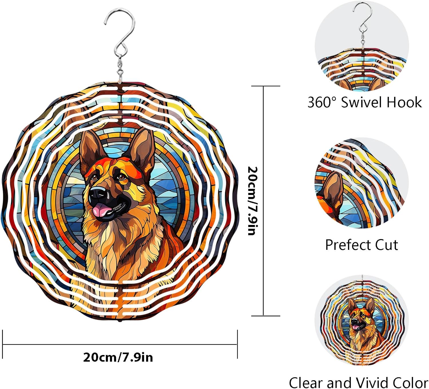 German Shepherd Dog Wind Spinners Outdoor Dog Memorial Gifts, 3D Metal Kinetic Hanging Garden Wind Spinner, Spinner Decor, Wind Sculptures for Outdoor & Indoor, Window, Yard Decor (German Shepherd 1)