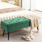 Storage Ottoman Long Upholstered Entryway Bench, 43.5" Fabric Green | Large Flip-Top Entry Shoe Bench Dining Seat for Living Room Bedroom End of Bed Couch, Support 660lbs, Faux Leather