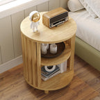 Round End Table, Wood Side Tables, Mid Century Modern Nightstand with 2 Tier Storage, Small Circle Bedside Table for Small Spaces, Living Room, Curved Profile Design, 19.7" Tall, Oak (1-Pack)
