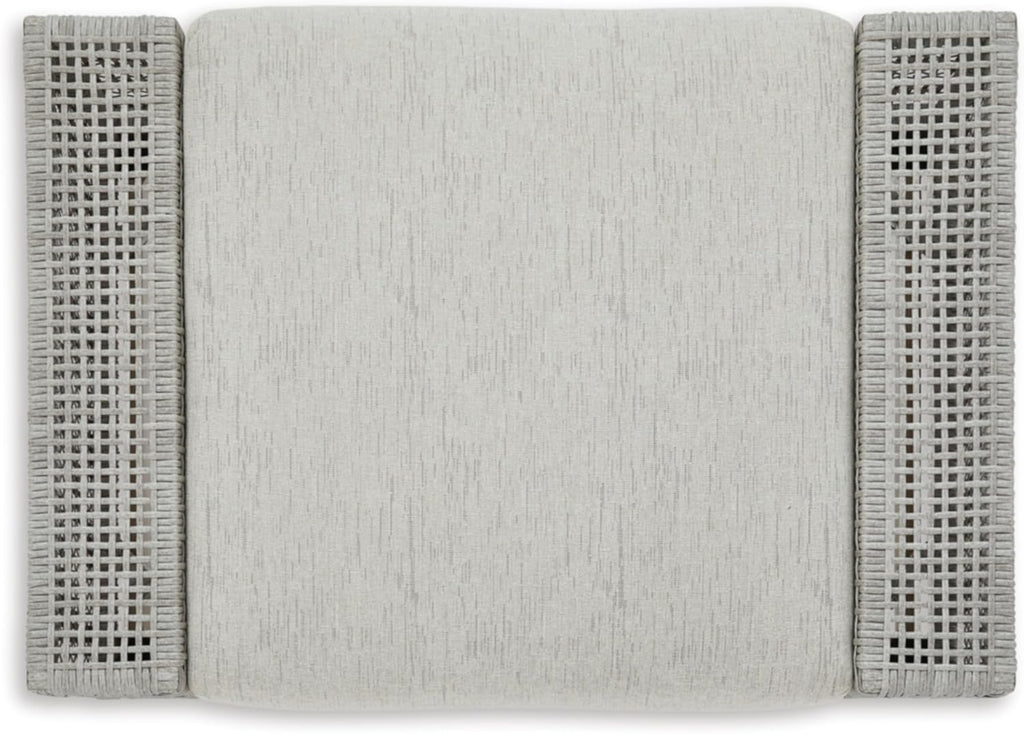 Signature Design by Ashley Seton Creek Casual Nuvella Weather Resistant Fabric Outdoor Ottoman with Cushion, Light Gray & Light Brown