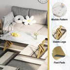 Wolawu Coffee Table Living Room Table White Center Table, Modern Faux Marble Rectangular Tea Tables with Sturdy Gold Metal Frame,Industrial Wooden Coffee Table for Bedroom Home Office