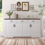 Modern Freestanding Storage Cabinet with Drawers Shelves and Countertop, Buffet Sideboard for Kitchen Living Room Entryway Office Coffee Bar (White-3 Drawer)