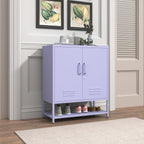 Three Tier Metal Shoe Cabinet for Home use Featuring Adjustable Shelves Multifunctional Two Door Storage Cabinet Suitable for entryways and hallways Purple Size: 13.8" D x 29.5" W x 33" H