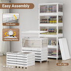 BROVIEW 90Gal Large Stackable Storage Bins with Lids, Plastic Closet Organizer and Storage Drawer, Collapsible Storage Box with Wheels, Folding Storage Cabinet with Doors for Home Office, 3Pack White