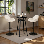 Glitzhome Bar Table and Chairs Set, Round Black Steel Pub Table with Soild Elm Wood Top and Bar Height Adjustable Swivel PU Leather Bar Stool for Breakfast Nook Living Room Small Space Restaurant
