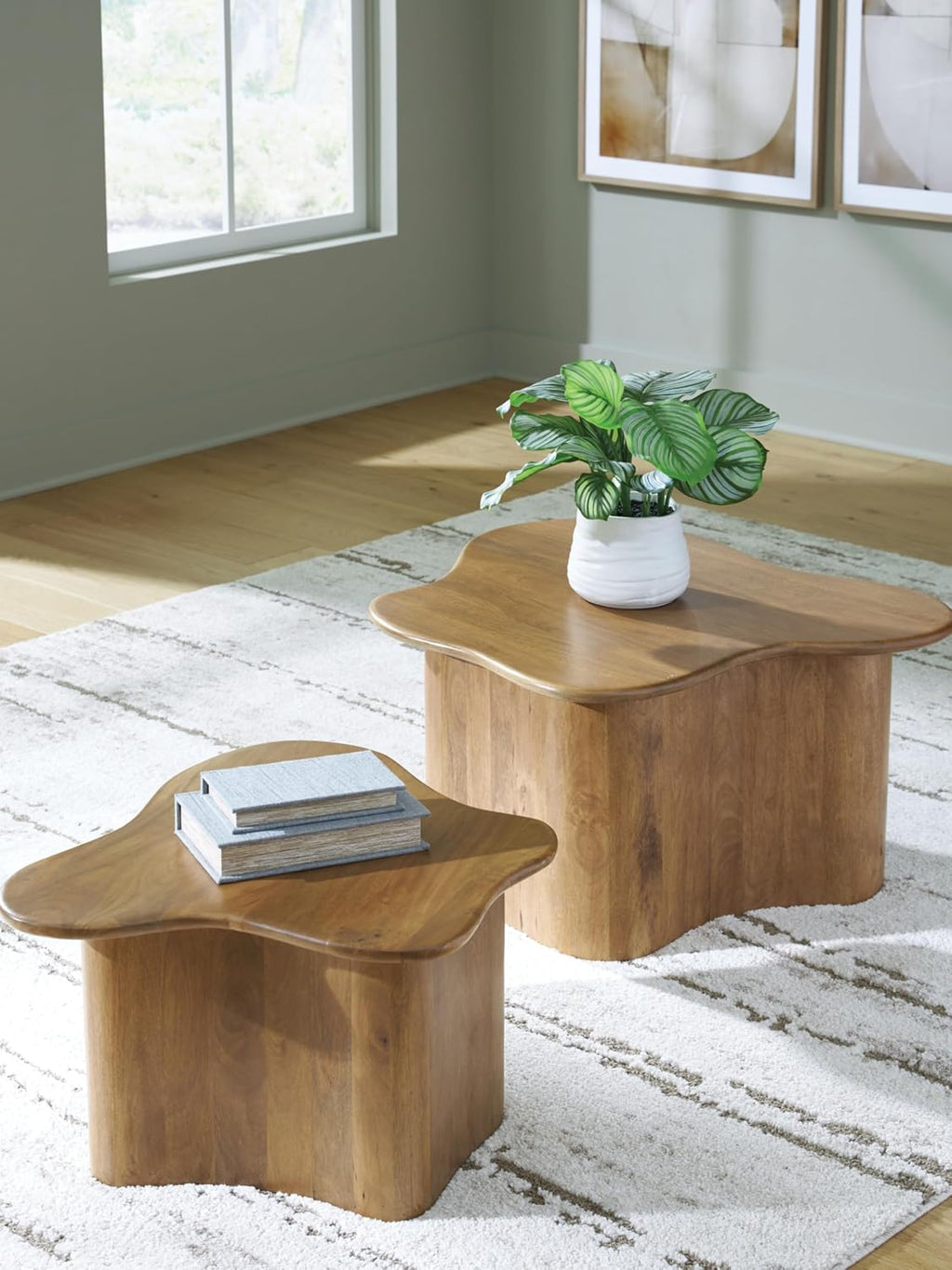 Signature Design by Ashley Solid Mango Wood Nesting Coffee Table Set of 2 | Solid mango wood, Organic modern pedestal tables, Living room use, Abeford Series