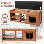 Shoe Bench with Cat Cabinet and Hidden Drawer, 2 Tier Entryway Bench with Storage 43.3 in, Solid Wood Shoe Rack with Cushion for Entryway Hallway Living Room Bedroom (400lbs+)