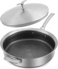12 Inch Frying Pan with Lid Saute Pan 5.2 QT Deep skillet for Stir-Fry & Searing, Tri-ply Stainless Steel Nonstick Non Toxic Non Toxic, PTFE&PFOA Free, Induction, Oven & Dishwasher Safe