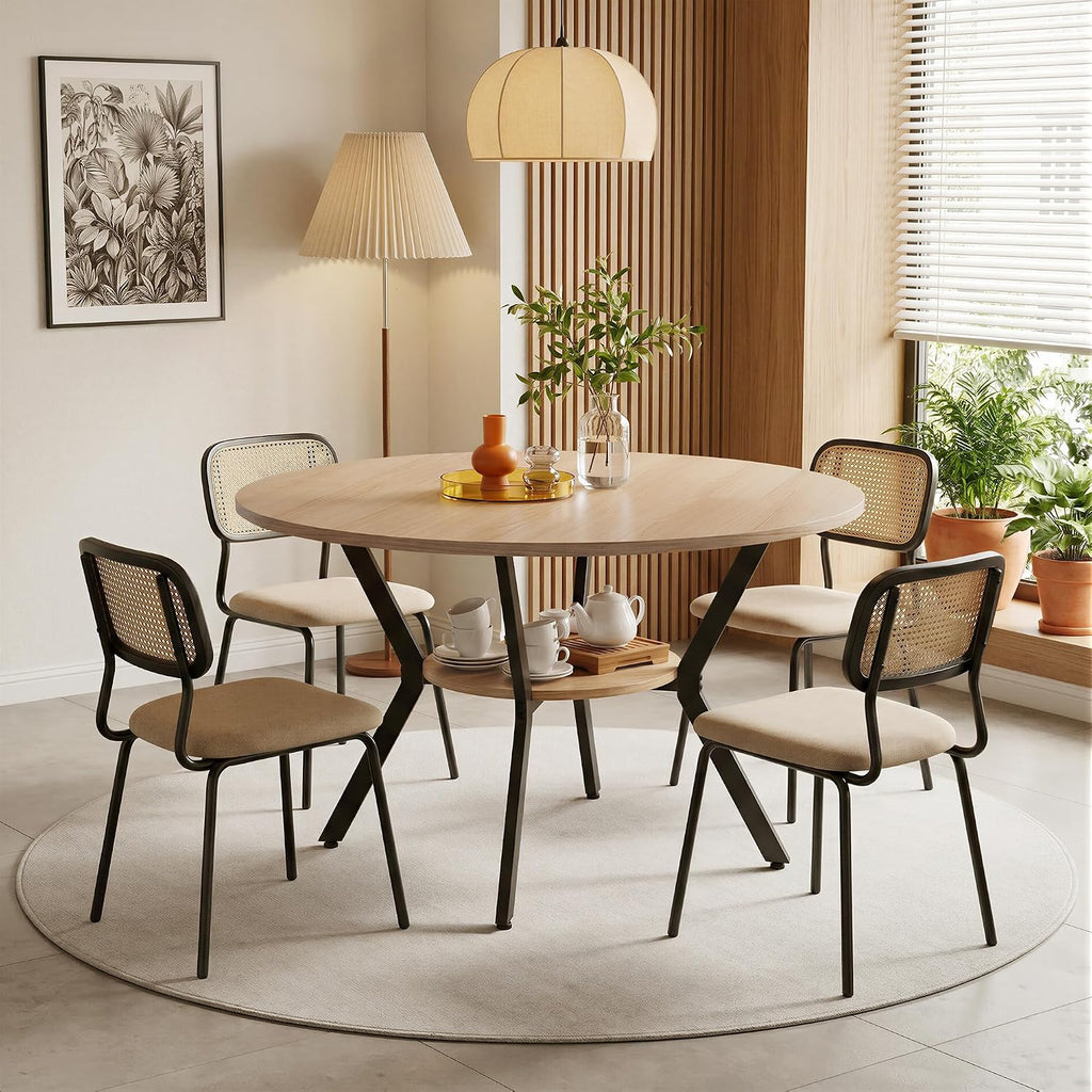 Miereirl 42.13" Round Dining Table for 4, Modern Kitchen Table with Open Storage Shelf, Wood Dining Table for Dining Room, Apartment, Small Spaces