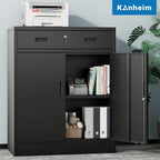 Metal Storage Cabinet, 36" Locking Steel Cabinet with 1 Drawers and 1 Adjustable Shelves for Garage, Home, Office, Kitchen (Black, 36" H x 28" W x 16" D)