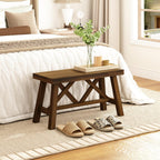 Wnutrees 30" Farmhouse Wood Bench, Rustic Solid Wood Entryway Bench Seat with Double X-Structure for Dining Area Living Room Hallway, Structural Stability, Natural