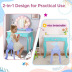 Vanity Set with Lights & Mirror, Wooden Dressing Table and Chair | 2 in 1 Ocean Theme Makeup Table and Stool Set, Little Girls Princess Pretend Play Set, Accessories, Kids Vanity for Birthday
