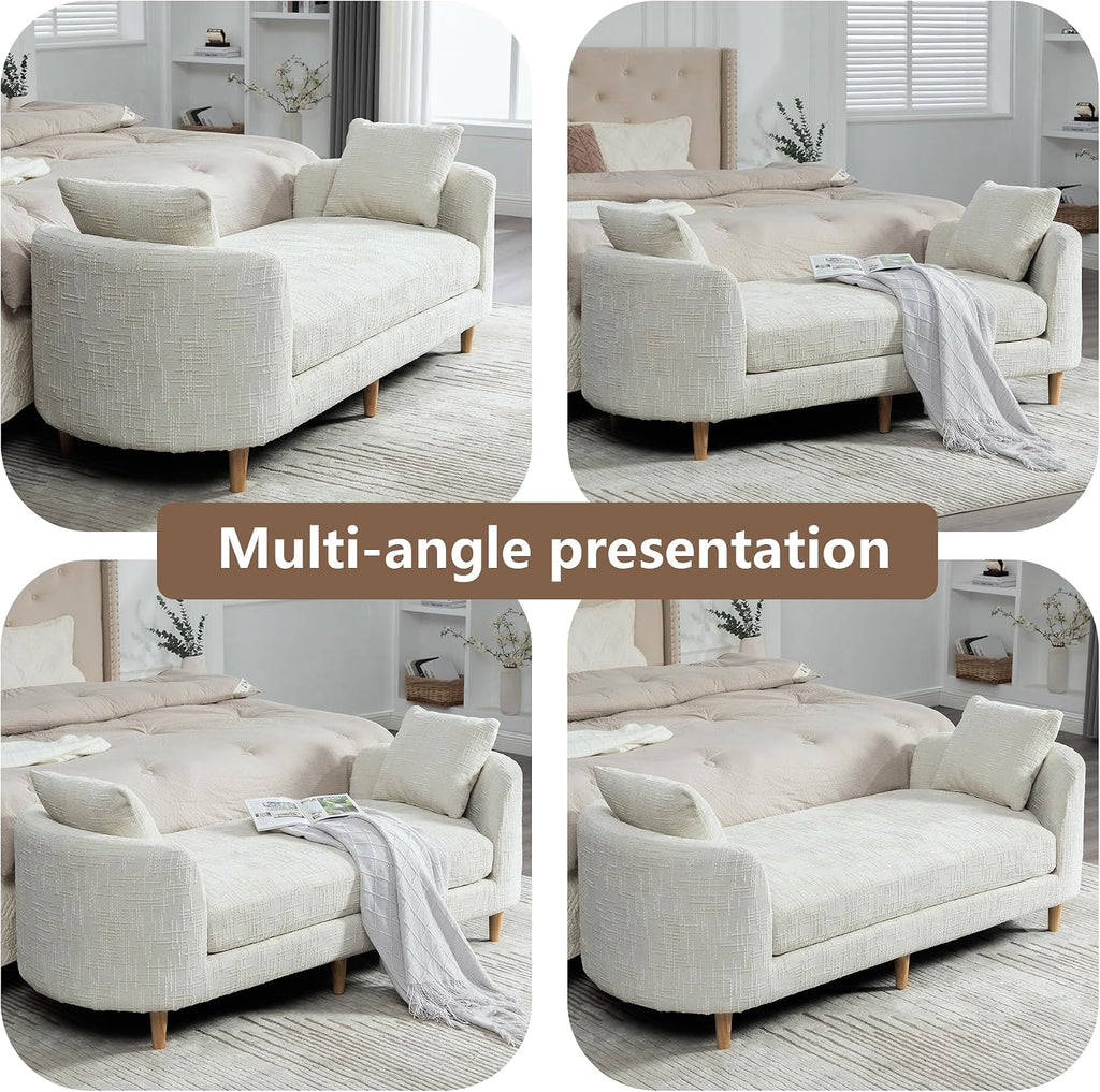 77" End of Bed Bench King Size,Chenille Extra Large Window Bench with 2 Pillows,End of Bed Couch,Upholstered Daybed Bench for Living Room(Beige,Ivory,White)
