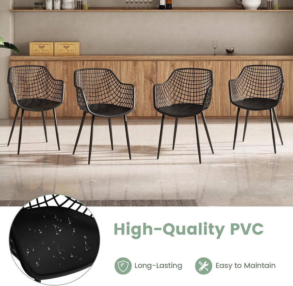 GOFLAME Dining Chairs Set of 4, Plastic Kitchen Chairs with Metal Legs, Hollowed Backrest and Curved Seat, Modern Accent Chairs, Armless Side Chairs for Living Room, Dining Room, Bedroom, Black