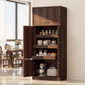 Tall Kitchen Pantry Cabinet 71 Inch, Freestanding Storage Cabinet with Doors and Adjustable Shelves, E1-Grade Wood, Walnut Finish for Kitchen Pantry Storage