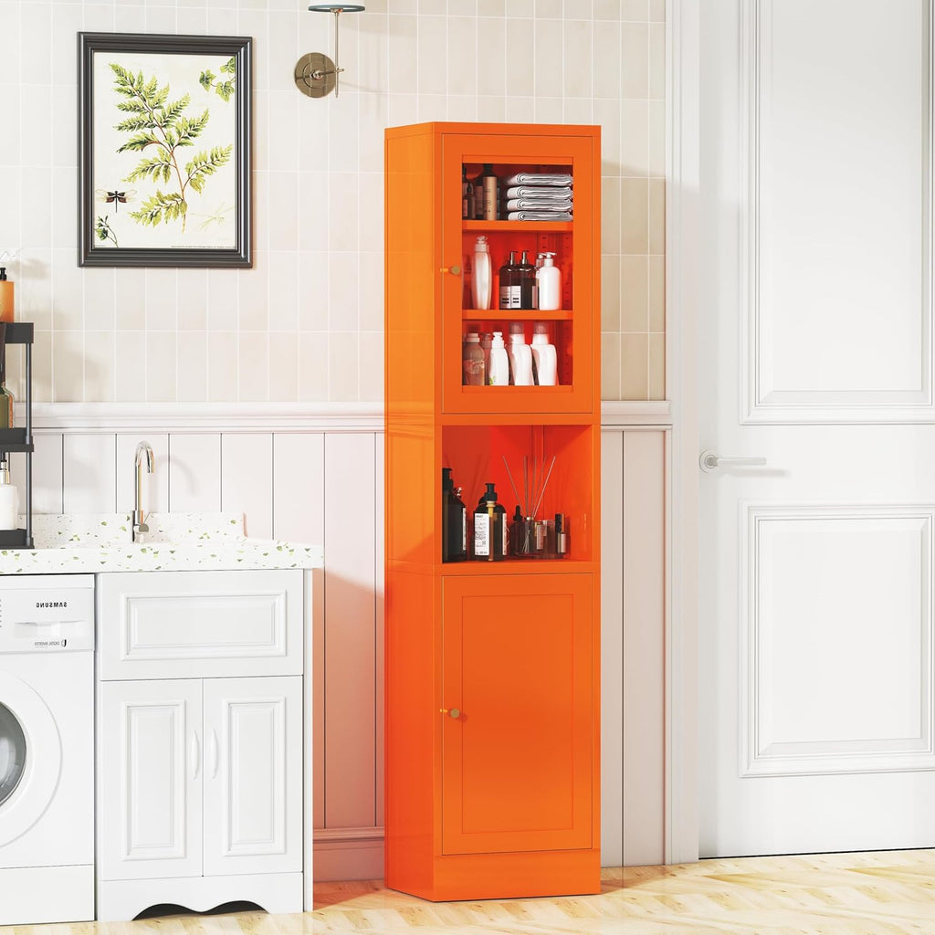 67" Tall Metal Storage Cabinet with 2 Doors & 3 Adjustable Shelves | Two-Way Opening Doors Bathroom Storage Cabinet,Easy To Clean Metal Pantry Cabinet