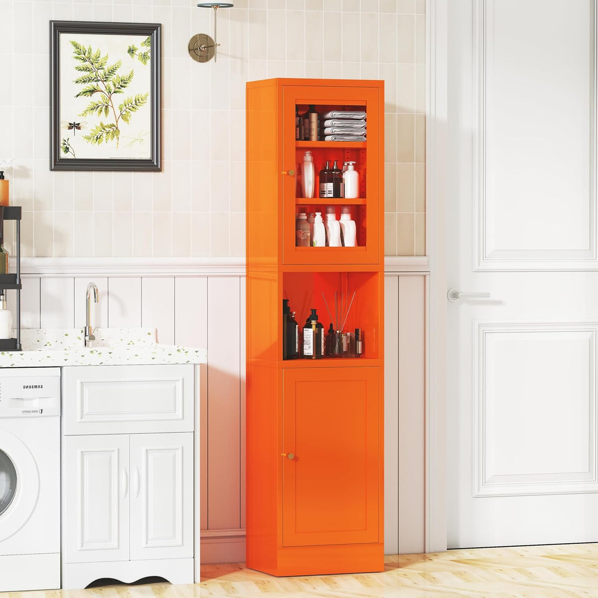 67" Tall Metal Storage Cabinet with 2 Doors & 3 Adjustable Shelves | Two-Way Opening Doors Bathroom Storage Cabinet,Easy To Clean Metal Pantry Cabinet