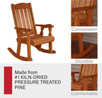 Amish Casual Heavy Duty 600 Lb Mission Pressure Treated Rocking Chair with Cupholders (Cedar Stain)