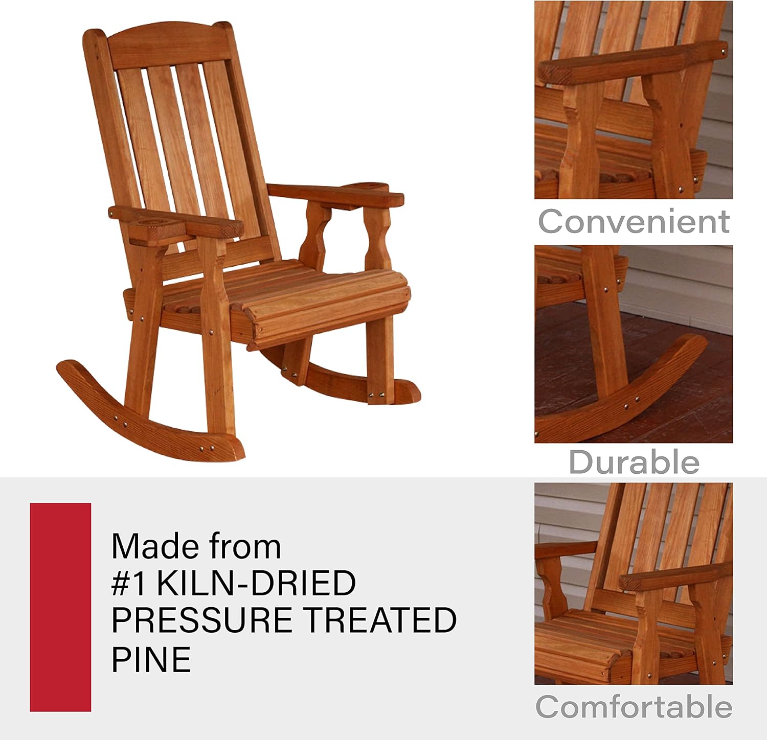 Amish Casual Heavy Duty 600 Lb Mission Pressure Treated Rocking Chair with Cupholders (Cedar Stain)