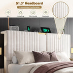 Homkdom King Bed Frame,51.3" Tall Velvet Storage Headboard,2 Drawers,Beige