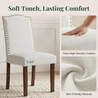 Upholstered Dining Chair Set of 4, Farmhouse Fabric Kitchen Chair | Modern, Padded Seat, Solid Wood Legs, High Back, Nailhead Trim, Living Room, Restaurant, Hotel, Beige