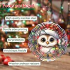 Christmas Owl Wind Spinner,3D Owl Spinner for Yard and Garden 3D Steel Wind Spinner Outdoor Hanging Wind Spinner 10 inch 3D Xmas Cute Owl Swirl