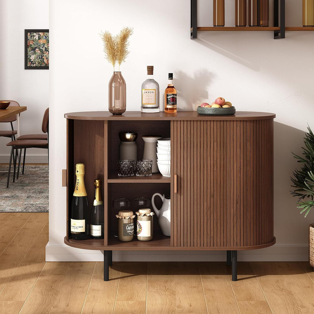 ONBRILL 40" Sideboard Buffet Cabinet with Storage, Storage Cabinet with Sliding Door & Adjustable Shelf, Modern Accent Coffee Bar Console Table for Kitchen, Entryway, Walnut