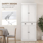 HOMCOM 72.5" Kitchen Pantry Cabinet Freestanding 4 Doors White Wood Grain | Traditional Storage Cabinet, Drawer, 3 Adjustable Shelves, for Dining Room