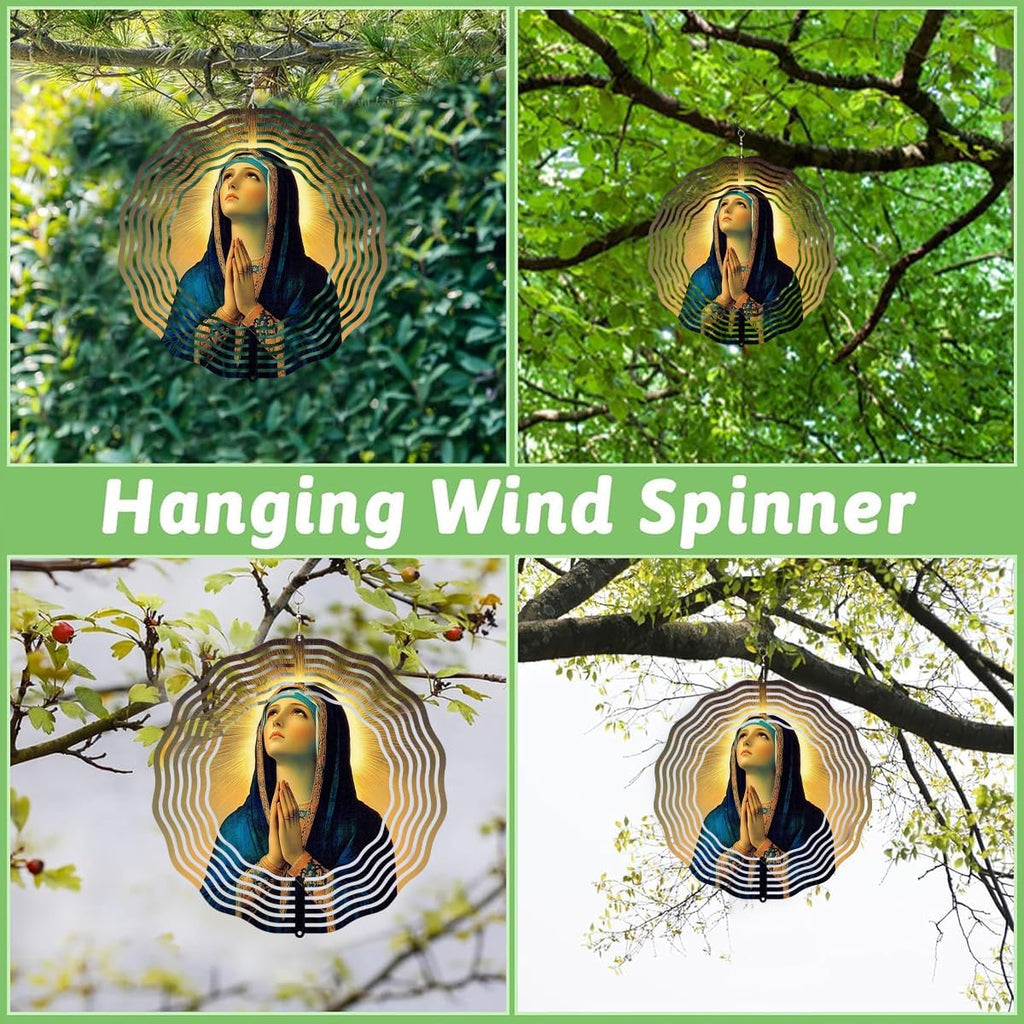 Virgin Mary Prayer Wind Spinner, Metal Wind Spinners Outdoor Indoor, Religious Virgin Mary Hanging Garden Decor for Outside, Stainless Wind Spinners for Yard and Garden 10 inch 3D (25.76X25 CM)