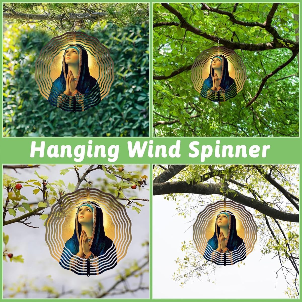 Virgin Mary Prayer Wind Spinner, Metal Wind Spinners Outdoor Indoor, Religious Virgin Mary Hanging Garden Decor for Outside, Stainless Wind Spinners for Yard and Garden 10 inch 3D (25.76X25 CM)