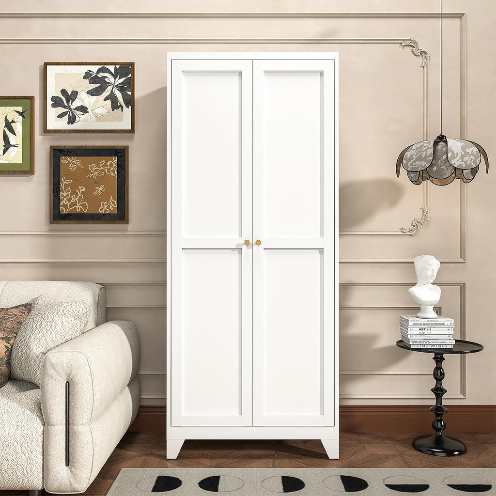 71" Metal Kitchen Pantry Cabinet with Dual Opening Design, Tall Storage Cabinet with Large Capacity, Freestanding Cupboard,Ideal for Small Space Organization, White