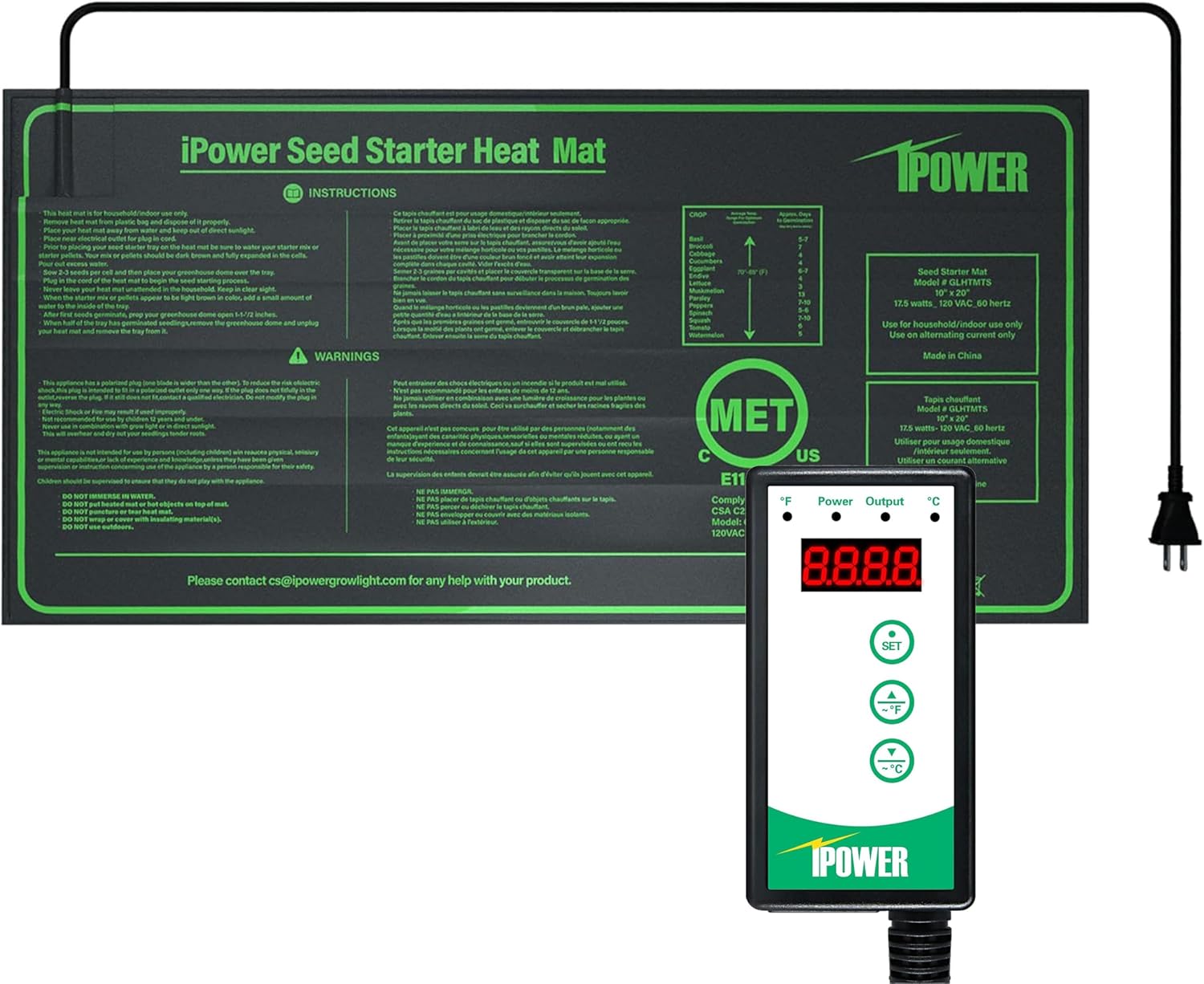 iPower Seedling Heat Mat Heating Pad 10"x20" with Digital Thermostat Combo Set, Waterproof for Indoor Seed Starting and Plant Germination