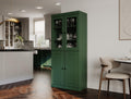 Palace Imports 100% Solid Wood Kitchen Pantry w/ 2 Glass Doors & Bottom Wooden Storage Cabinet, Green, 32" w x 71.5" h, Renewable Eco-Friendly Wood, Made in Brazil