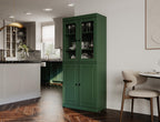 Palace Imports 100% Solid Wood Kitchen Pantry w/ 2 Glass Doors & Bottom Wooden Storage Cabinet, Green, 32" w x 71.5" h, Renewable Eco-Friendly Wood, Made in Brazil