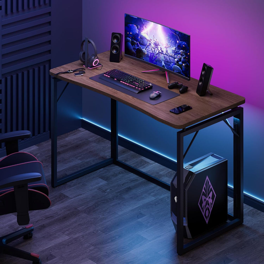JOYMOOP 47.2" Brown Folding Desk, No Assembly, Wooden Top, Large Size | Versatile Foldable Desk for Work, Study, Craft | Slim-Folding Storage | 150 lbs, Safe Corners | Metal Legs Foldable Table