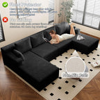142"U Shape Sectional Couch,Oversized Couches for Living Room | Modern Corduroy Sofa with 2 Chaise, 4 Seater Deep Seat Memory Foam Compressed Sofa, No Assembly, Non-slip Base, Black