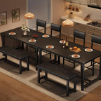 GarveeHome Dining Table Set for 4 with 2 Upholstered Chairs and Bench, 4 Piece Wood Kitchen Table Set for Small Spaces, Apartment and Dining Room, Retro Black