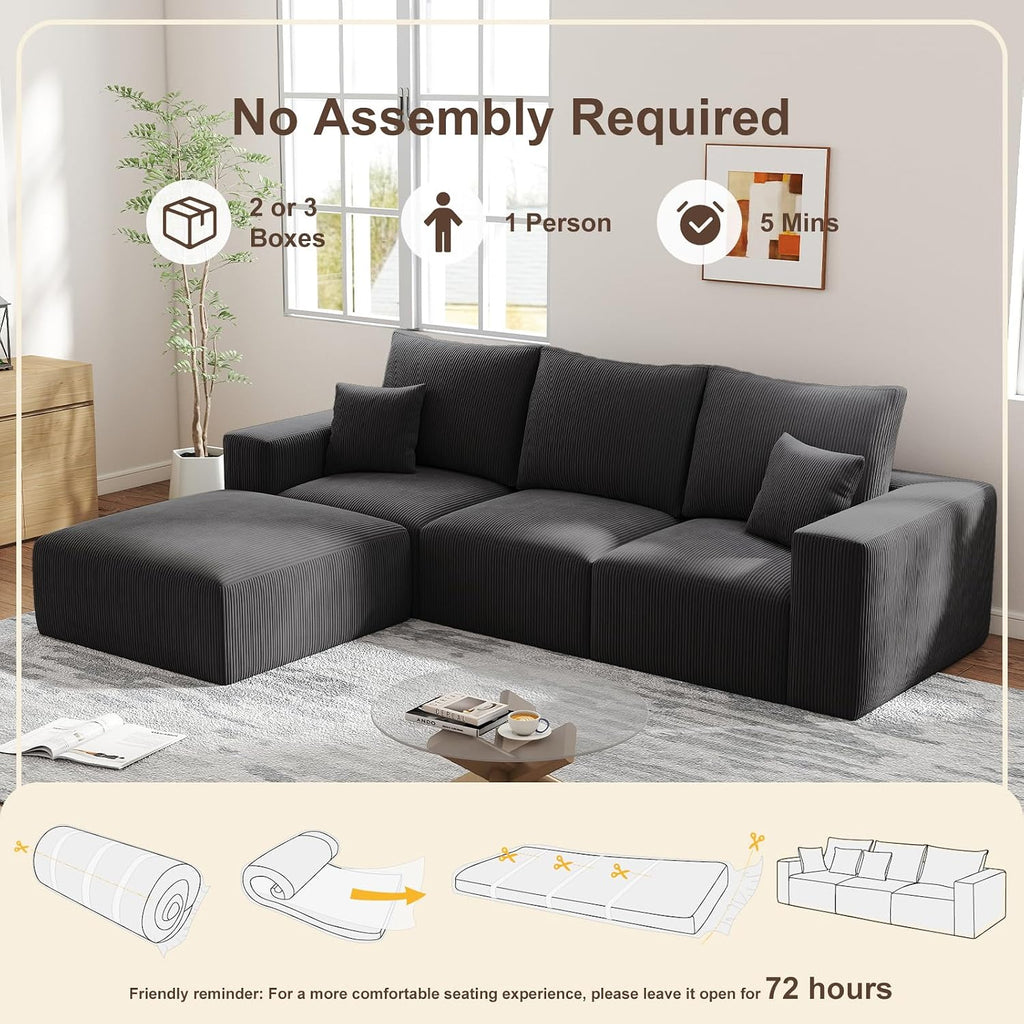 2 Square Cloud Footstool for Living Room, No Assembly Modular Corduroy Convertible Seat, Modern Style Sofa Accessory for Lounge or Bedroom