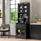 Spolllowe Kitchen Pantry Cabinet Farmhouse Storage Hutch with Microwave Stand Freestanding Buffet Sideboard Coffee Bar Cabinet for Kitchen Dining Room