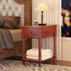 ROOMTEC Solid Wood End Table with Drawer and Shelf, Narrow Side Table Living Room, Vintage Wood Narrow Sofa Side Table, Nightstand for Bedroom, 14" W x 22" D x 24.8" H