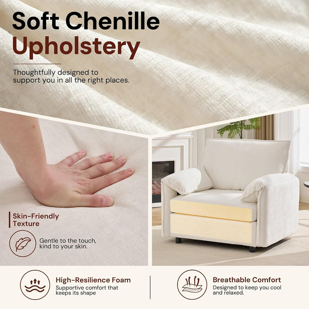 Korser Oversized Accent Chair, 39.3" Wide Arm Chairs for Living Room & Bedroom, Modern Lounge Chair, Upholstered Mid-Century Reading Chair, Comfy Living Room Chair, Single Sofa Chair, Chenille, Beige