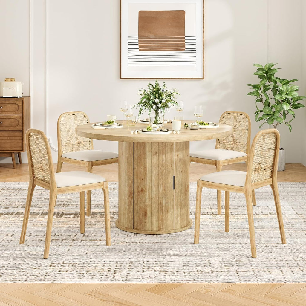43.3'' Round Dining Table with Hidden Storage Space, Wooden Circle Kitchen Dinner Table for Dining Room Living Room, Easy Assembly, Natural
