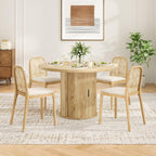 43.3'' Round Dining Table with Hidden Storage Space, Wooden Circle Kitchen Dinner Table for Dining Room Living Room, Easy Assembly, Natural