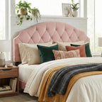 HOME DESIGN Evelina King Diamond Tufted Velvet Headboard, Pink