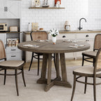 Garvee 47 Inch Round Dining Table for 4-6, Wood Kitchen Table with Cross Base and Adjustable Foot Pads, Dining Room Table with Circle Tabletop for Dining Room, Kitchen, Living Room, Brown