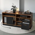 ModernMate 63" Lateral File Cabinet with Lock,2-Drawer Home Office Storage | File Cabinets for A4 / Letter Documents, Wide Credenza w/ Built-in Power Outlet, Fashion TV Stand Organizer, Black Walnut