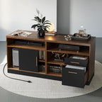ModernMate 63" Lateral File Cabinet with Lock,2-Drawer Home Office Storage | File Cabinets for A4 / Letter Documents, Wide Credenza w/ Built-in Power Outlet, Fashion TV Stand Organizer, Black Walnut