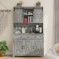 Vabches 67.7 Inch Farmhouse Pantry Storage Cabinet with Sliding Barn Doors, 2 Drawer Farmhouse Coffee Cabinet with Adjustable Shelf, Side Board with Buffet Cupboard for Kitchen, Livingroom.Gray