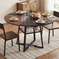 Giantex Round Dining Table for 4-6, 47.5" Circle Kitchen Table with Storage Shelf, Metal Pedestal, Space-Saving Farmhouse Dinner Table for Living Dining Room (Rustic Brown & Black)