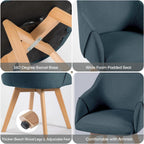 Swivel Dining Chairs Set of 2, Mid Century Modern Dining Chairs with Arms and Wood Legs, Linen Fabric Upholstered Kitchen Chairs for Dining Room Living Room, Comfortable Widen Seat, Blue